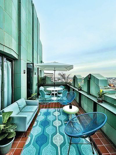 The penthouse balcony at Sugar Studios, courtesy of Jijo Reed