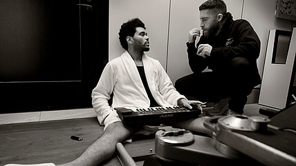 Abel "The Weeknd" Tesfaye as Abel and Writer/Director Trey Edward Shults in Hurry Up Tomorrow. Photo Credit: Andrew Cooper