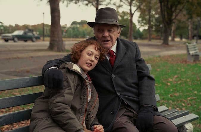 Michael Banks Repeta as "Paul Graff" and Anthony Hopkins as "Grandpa Aaron Rabinowitz" in director James Gray's ARMAGEDDON TIME, a Focus Features release. Courtesy of Anne Joyce / Focus Features