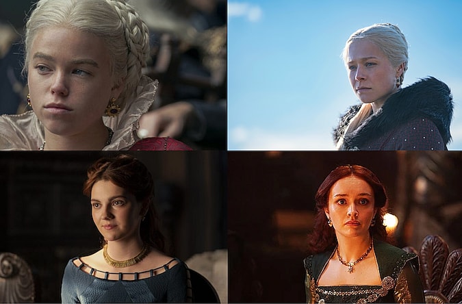 Above: Milly Alcock, L, and Emmy D'Arcy as Rhaenyra Targaryen; Emily Carey, left, and Olivia Cooke as Alicent Hightower