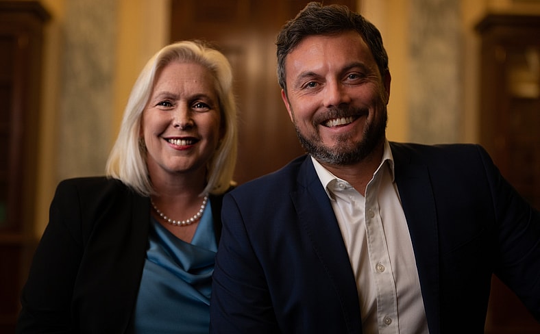 Senator Kirsten Gillibrand and Dan Farah, director of The Age Of Disclosure