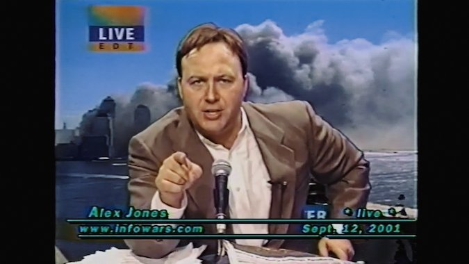 Alex Jones discusses the 9/11 attacks in a still from Alex's War, directed by Alex Lee Moyer
