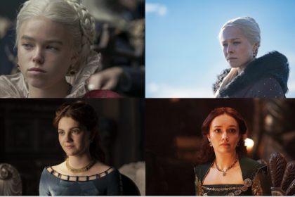 Above: Milly Alcock, L, and Emmy D'Arcy as Rhaenyra Targaryen; Emily Carey, left, and Olivia Cooke as Alicent Hightower