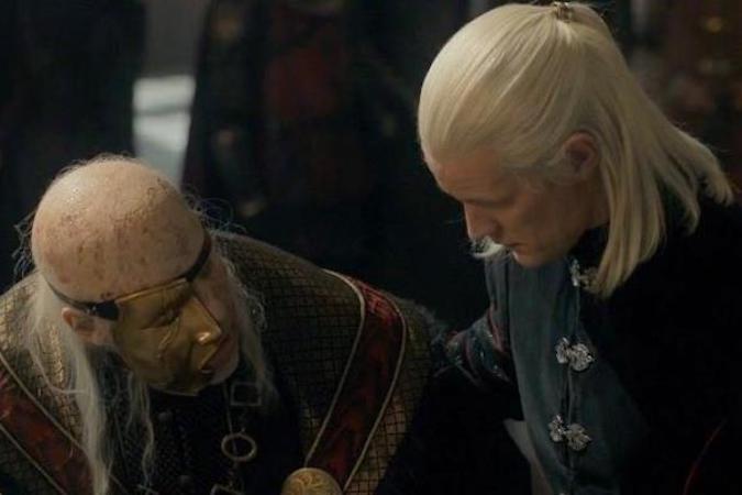 Aged Viserys (Paddy Considine) and Daemon (Matt Smith) in House of the Dragon, based on Fire and Blood by George R.R. Martin