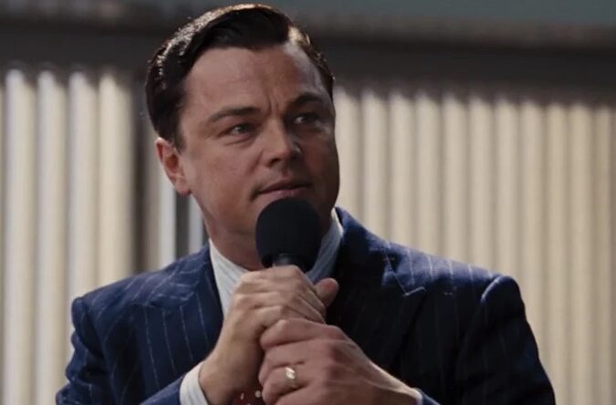 Leonardo DiCaprio as Jordan Belfort in The Wolf of Wall Street