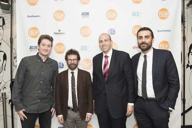 Opening Night film "Anomalisa" directors Duke Johnson and Charlie Kaufman with Philadelphia Film Society Executive Director Andrew Greenblatt and Artistic Director Michael Lerman. Photo by Luke Cloran.